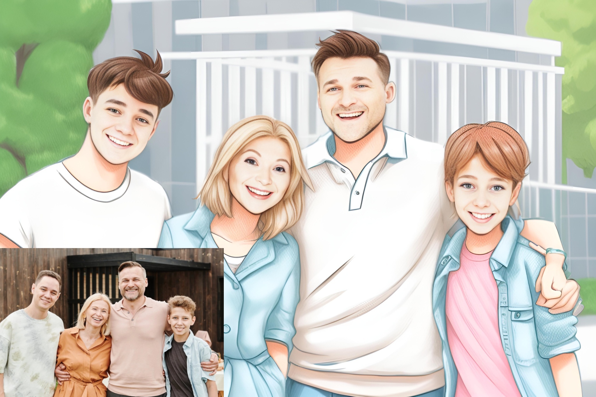 Family Photo to Cartoon Drawing