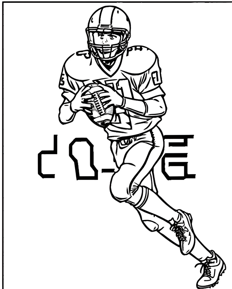 Color page of an American football player, created from a reference photo by generative AI similar as MidJourney and ChatGPT