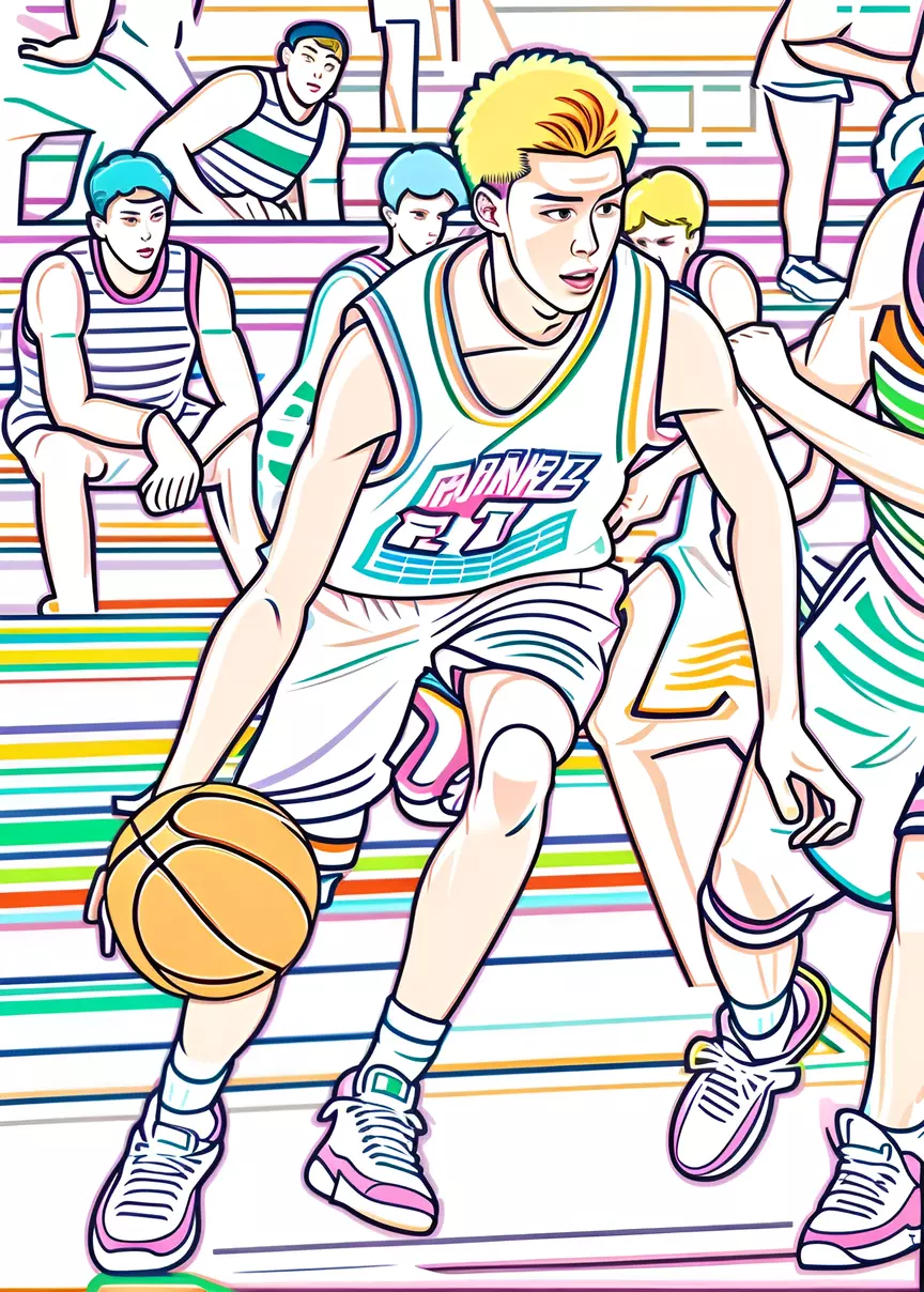 makes sports (basketball) line art picture from photo