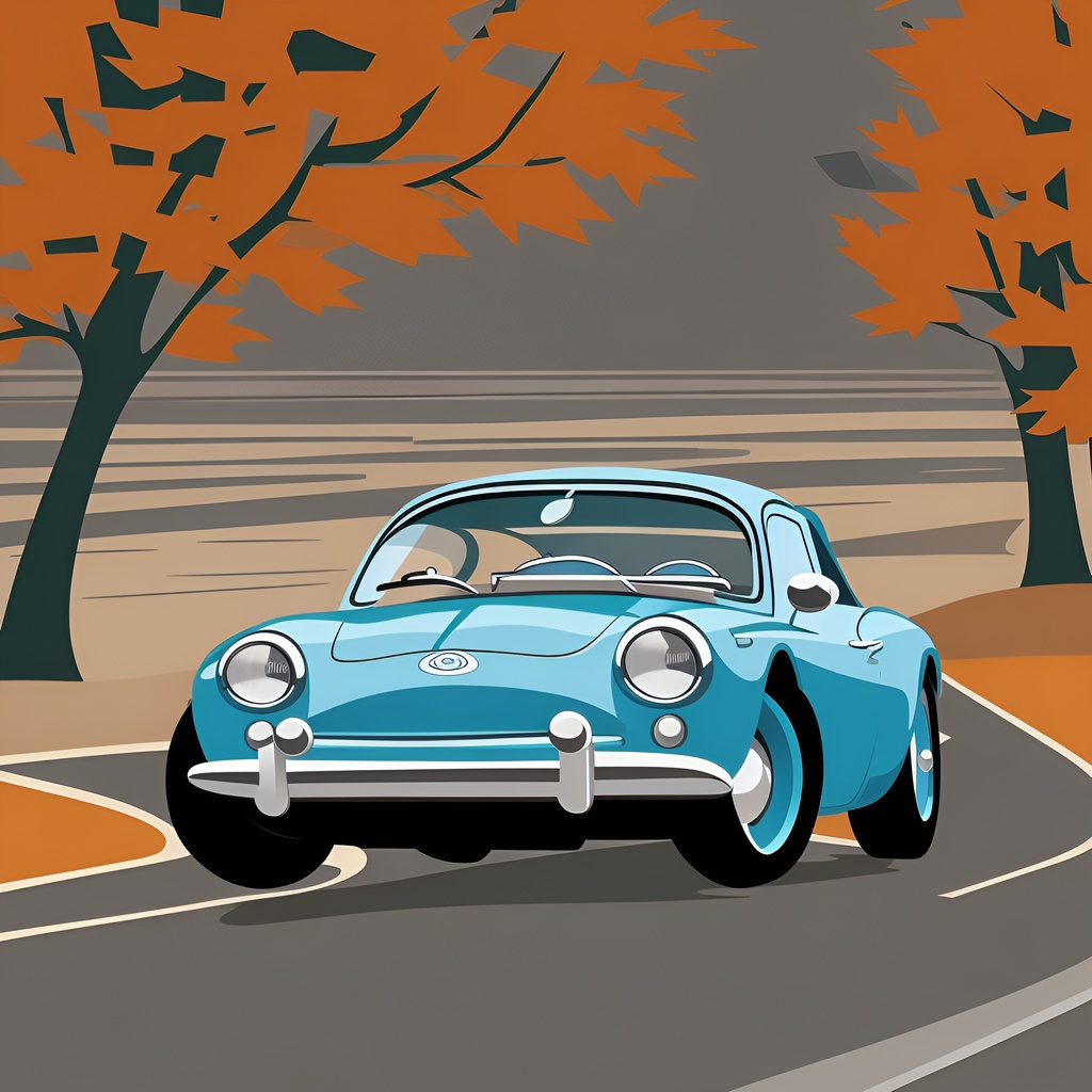 Cartoon drawing of a car, created from a reference photo by generative AI similar as MidJourney and ChatGPT