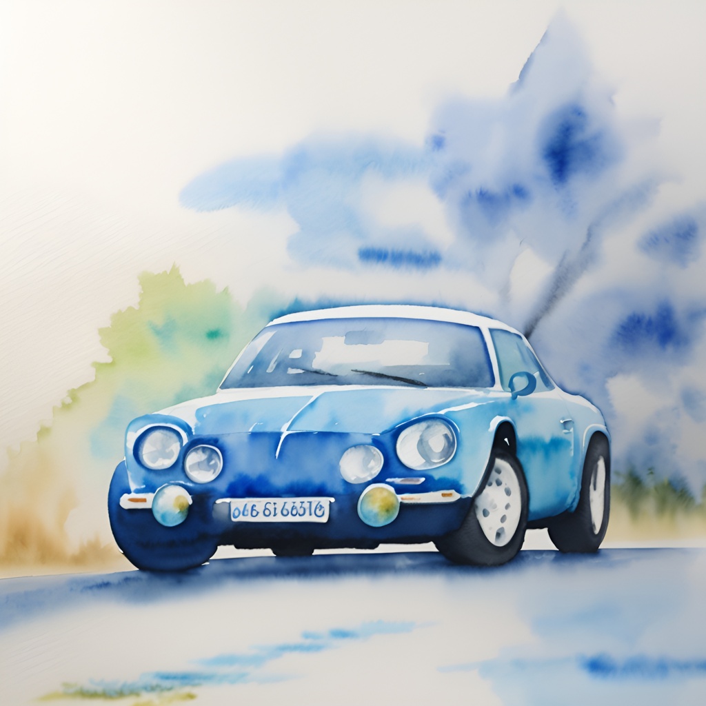 Watercolor painting of a car, created from a reference photo by generative AI similar as MidJourney and ChatGPT