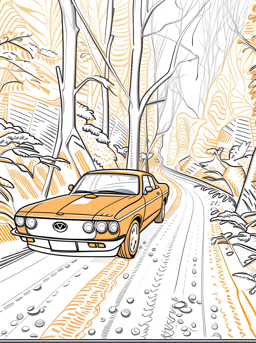 Line art picture of a car, created from a reference photo by generative AI similar as MidJourney and ChatGPT