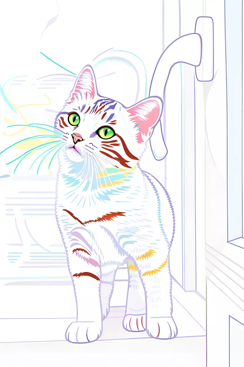 Line art picture of a cat, created from a reference photo by generative AI similar as MidJourney and ChatGPT