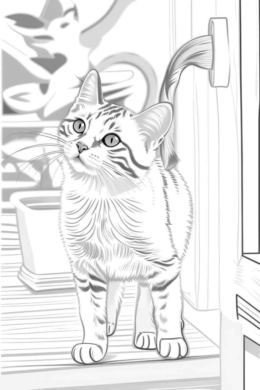 line sketch drawing of a cat, created from a reference photo with generative AI similar as midjourney