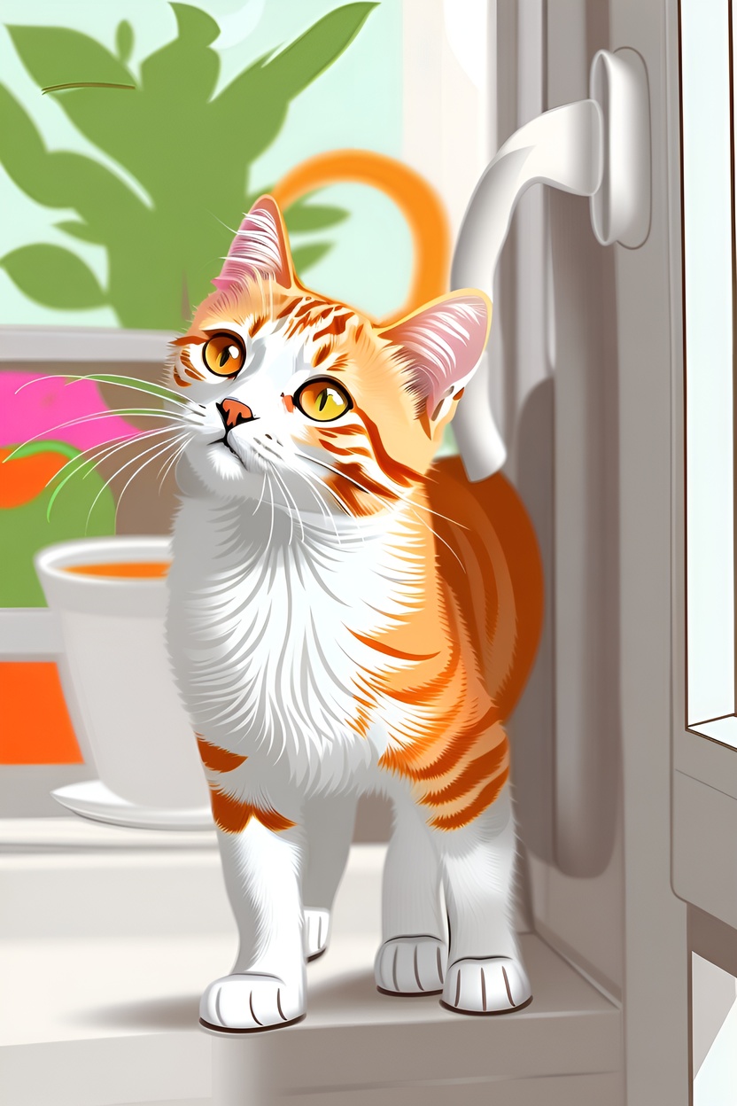 vector art picture of a cat, created from a reference photo by generative AI similar as MidJourney and ChatGPT