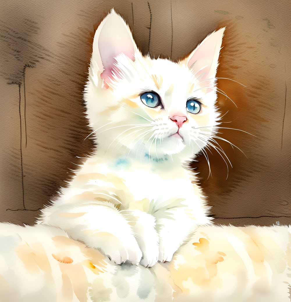 watercolor painting of a cat, created from a reference photo by generative AI similar as MidJourney and ChatGPT