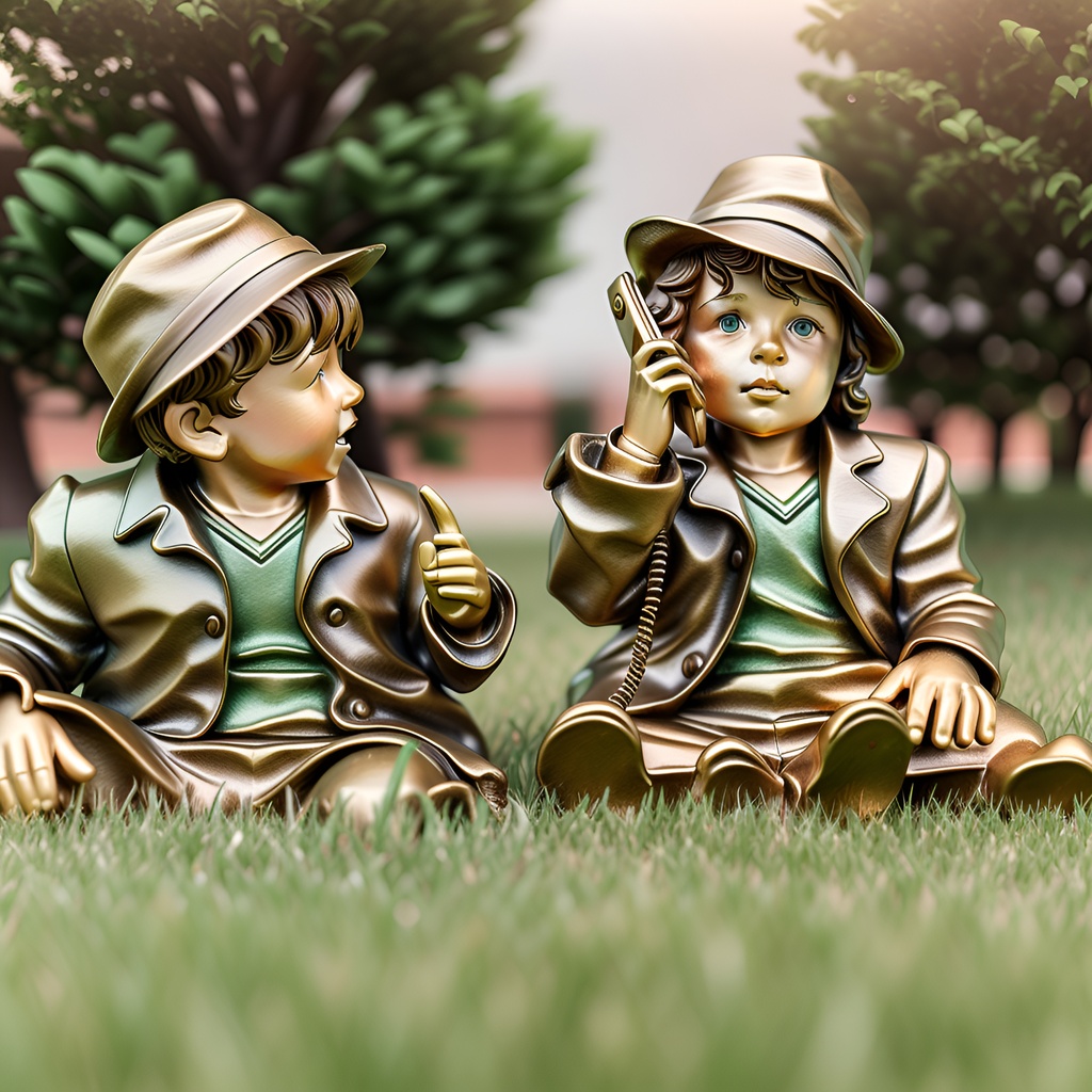 Sculpture of two children playing, created from a reference photo by generative AI similar as MidJourney and ChatGPT