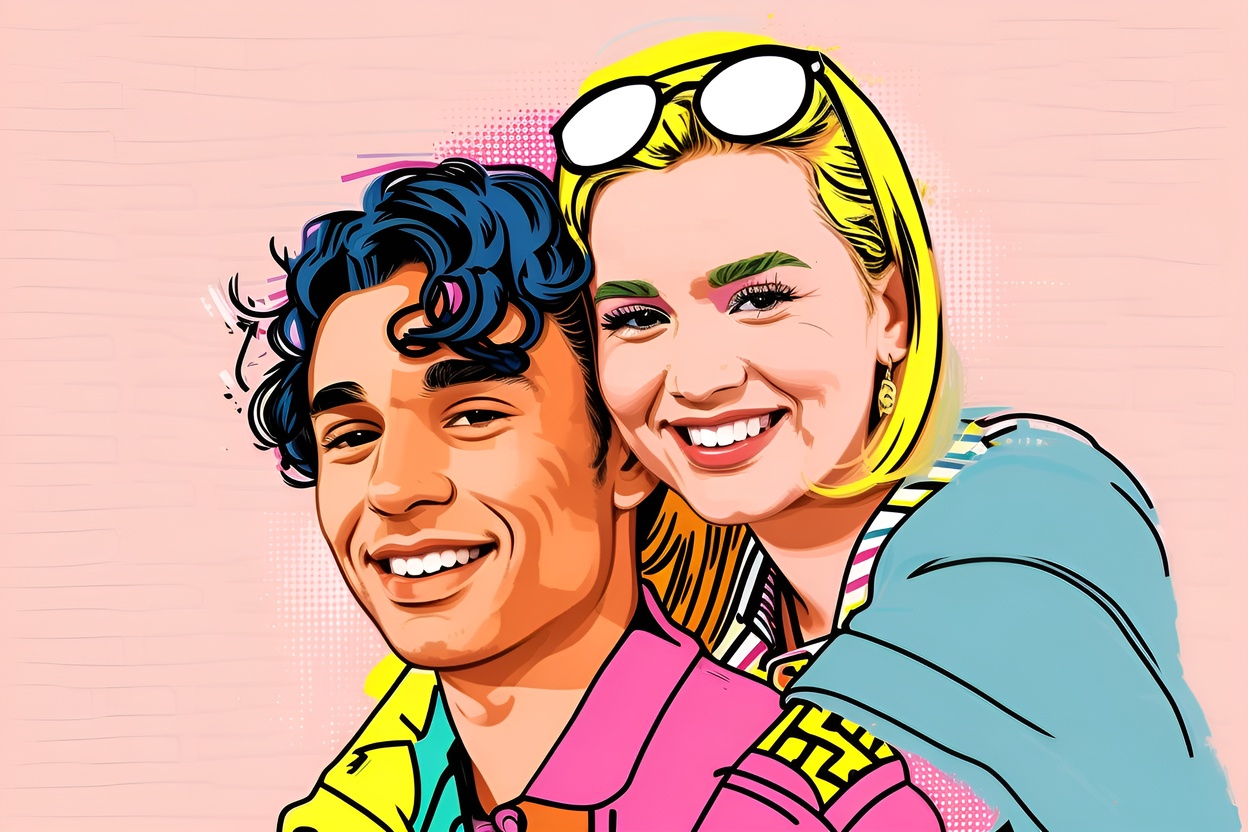 A pop art painting of a couple, from a reference photo by PortraitArt app