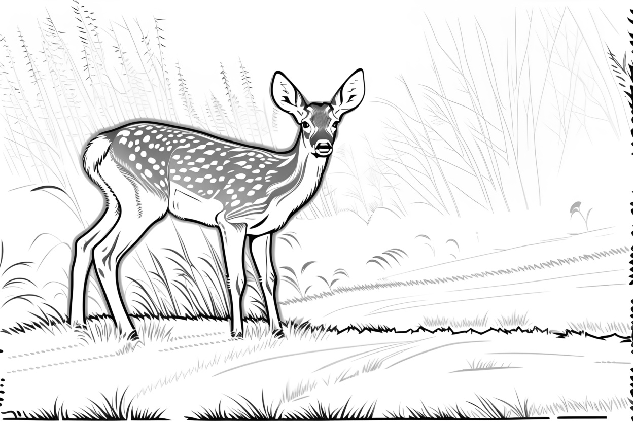 line sketch drawing of a deer in a empty wilderness from a reference photo, created by generative AI similar as MidJourney and ChatGPT