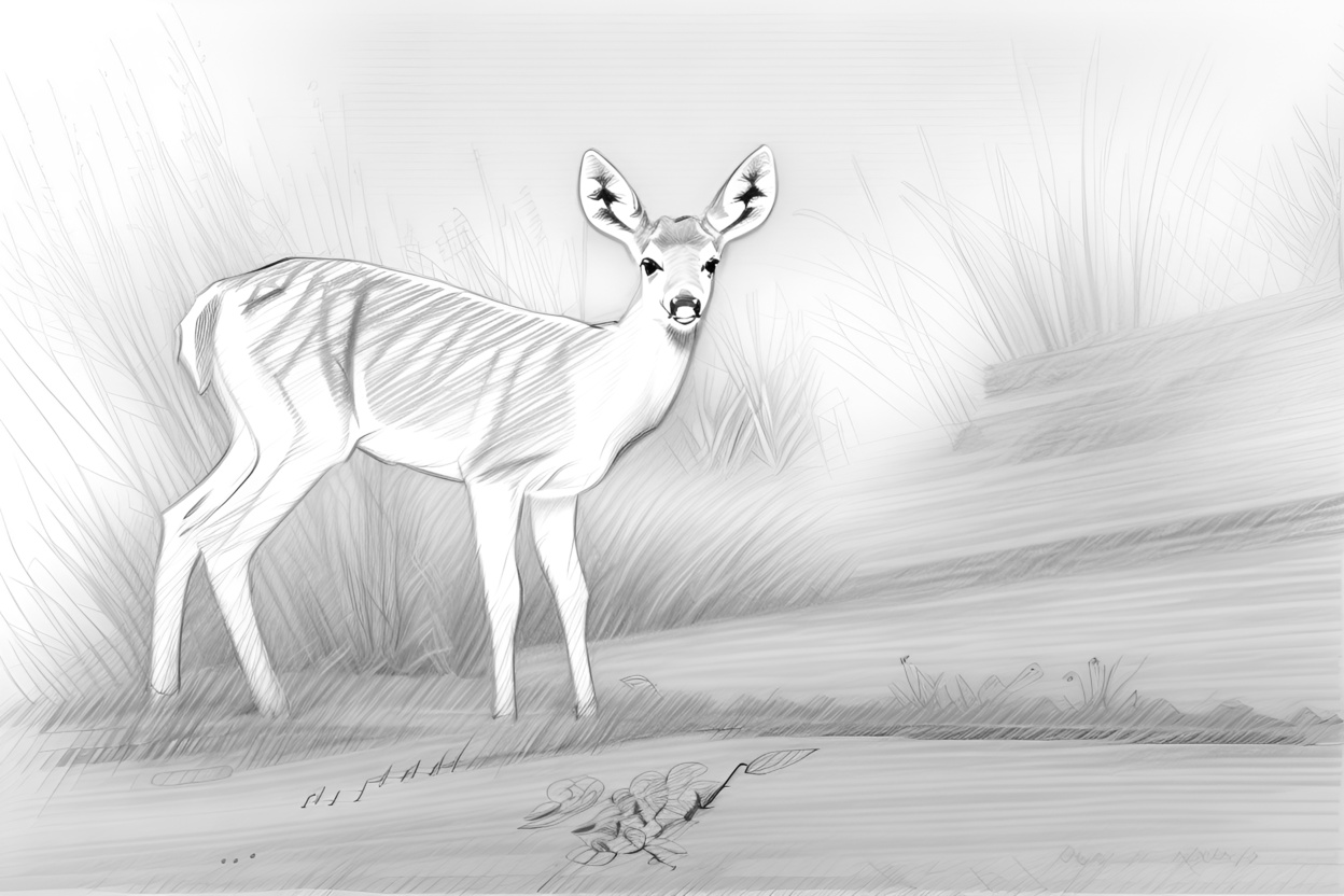 pencil sketch drawing of a deer, created from a reference photo with generative AI similar as midjourney