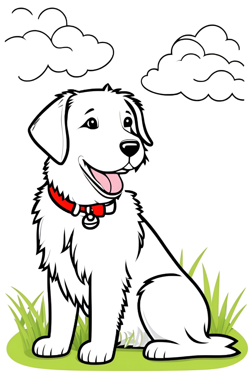 line art drawing of a dog, created from a reference photo by generative AI similar as MidJourney and ChatGPT