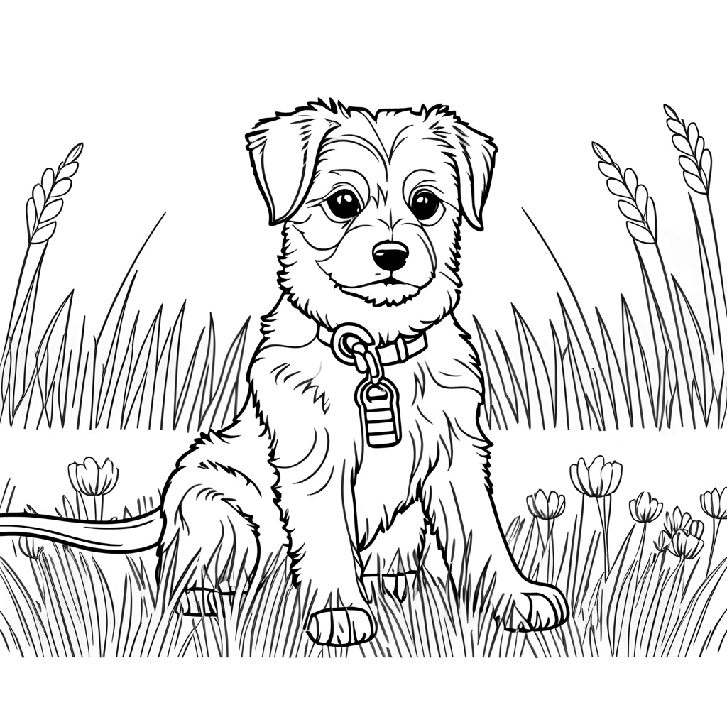 A coloring page of dogs created from a reference photo by generative AI similar as MidJourney and ChatGPT