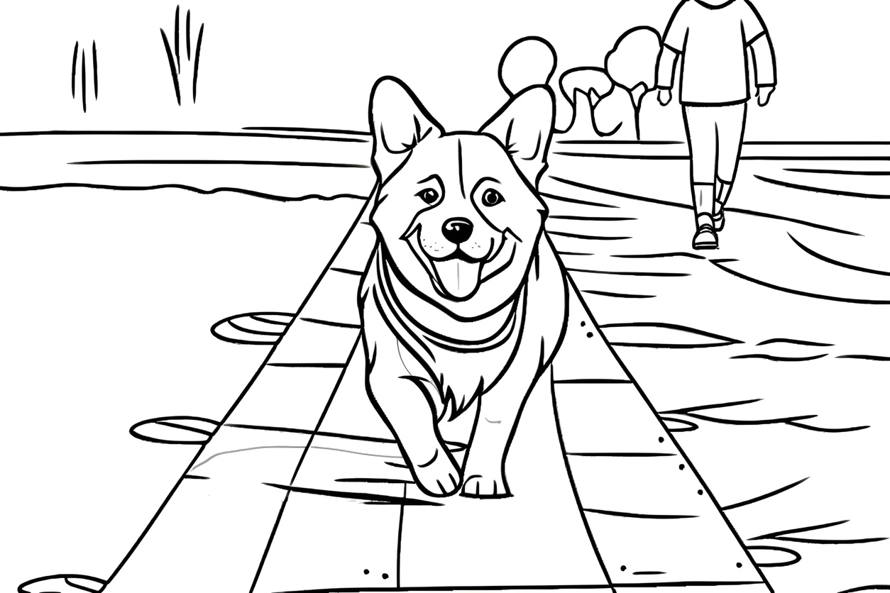 A coloring page of a dog made from a reference photo by PortraitArt app