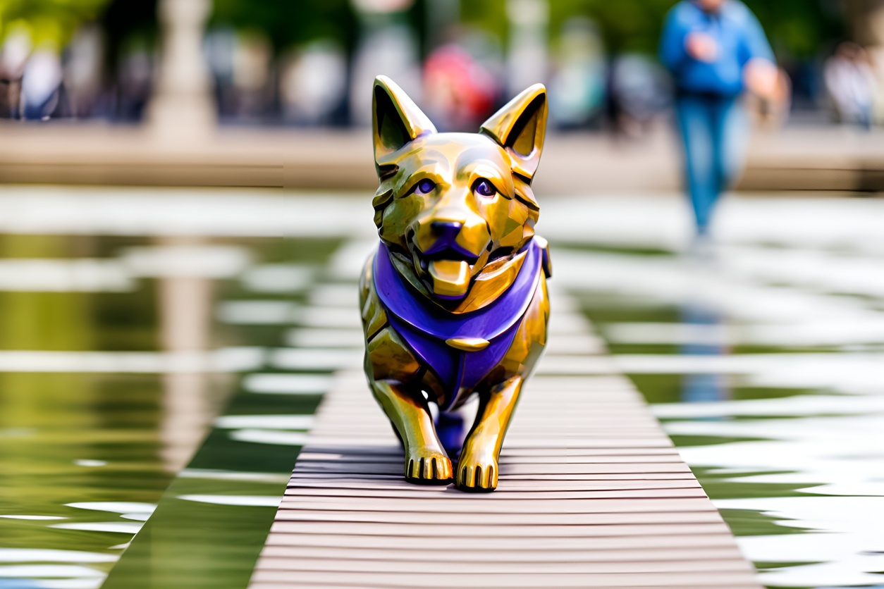 A sculpture of a cute dog, made from a reference photo by generative AI