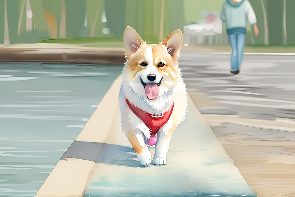 A watercolor painting of a cute dog created from a reference photo by generative AI