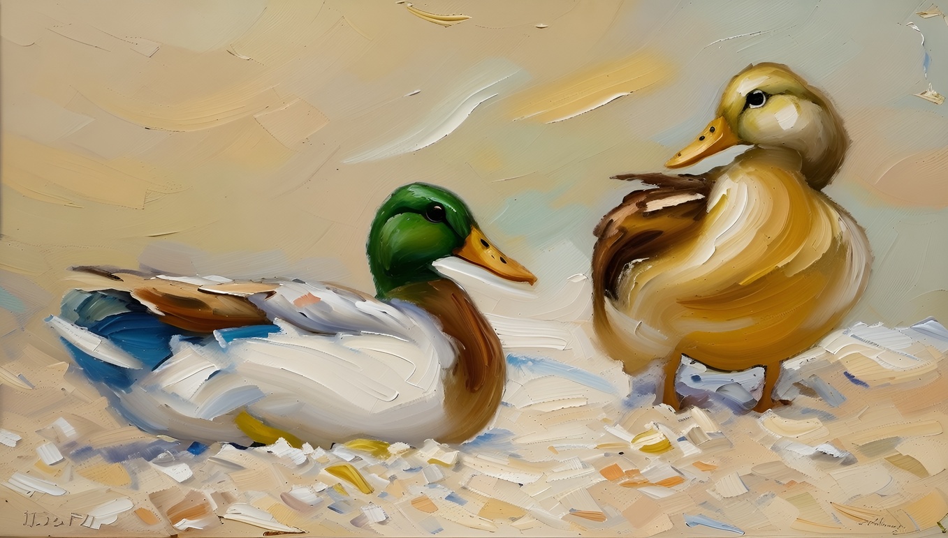 converts animal (duck) photo into oil painting, by generative AI similar as midjourney and ChatGPT