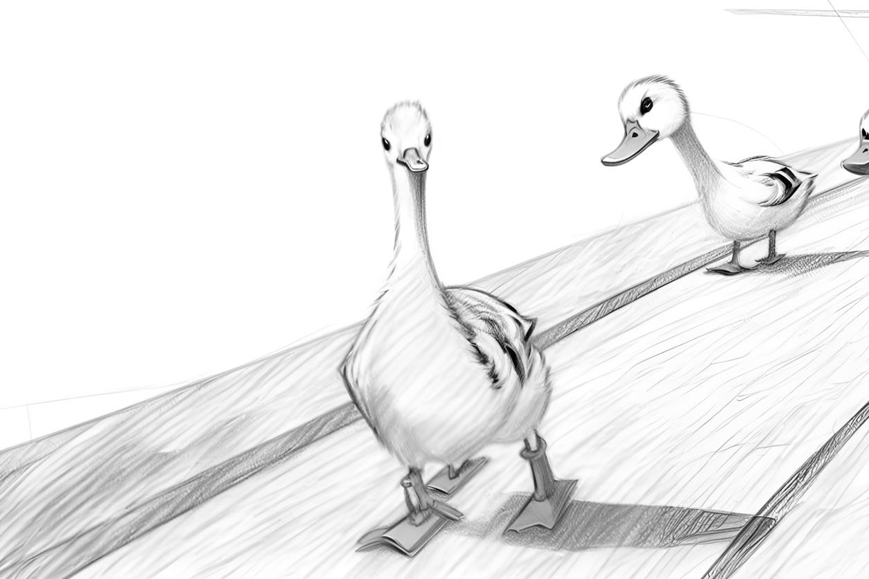 pencil sketch drawing of ducks from a reference photo, created by generative AI app