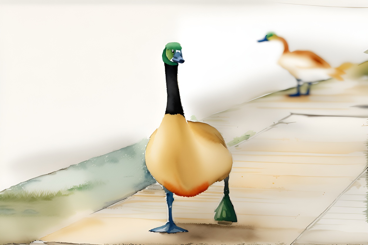 animal (duck) watercolor painting from a photo, by generative AI similar as midjourney