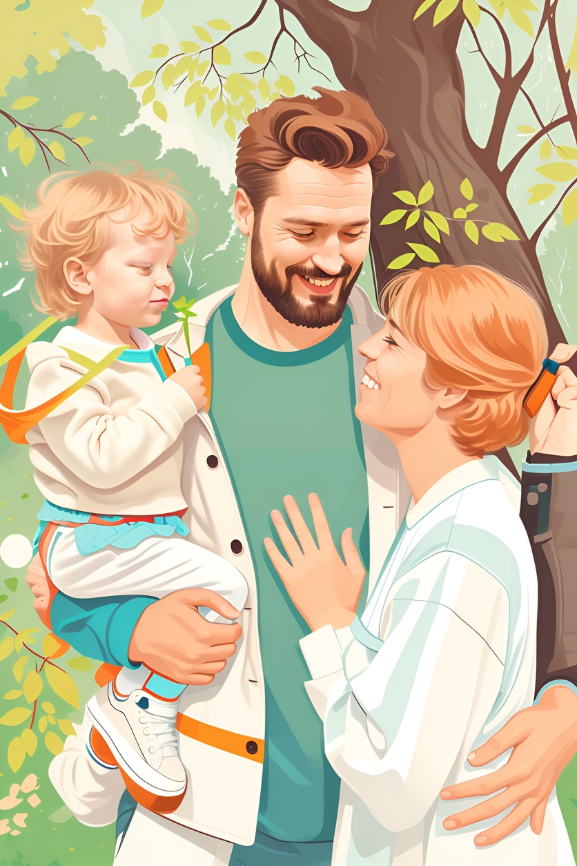 vector art picture of a family, created from a reference photo by generative AI similar as MidJourney and ChatGPT