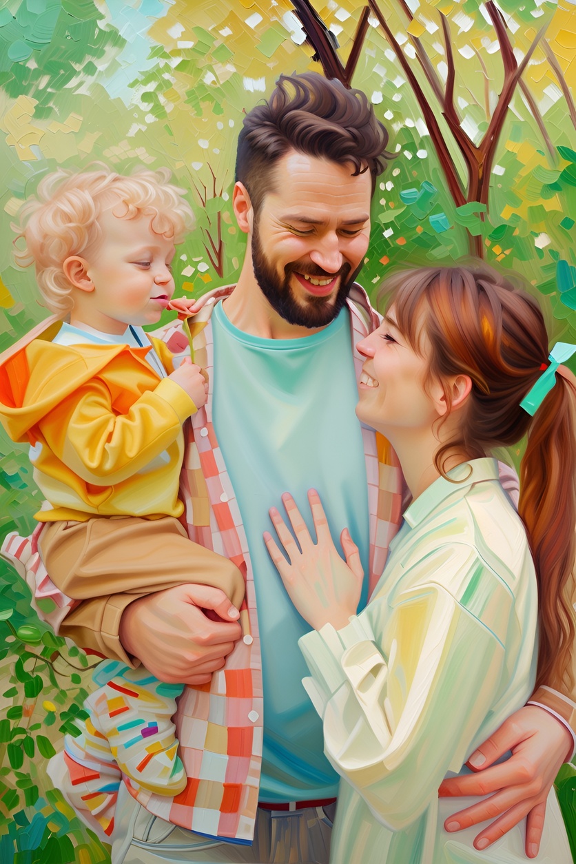 vibrant painting of a family, created from a reference photo by generative AI similar as MidJourney and ChatGPT