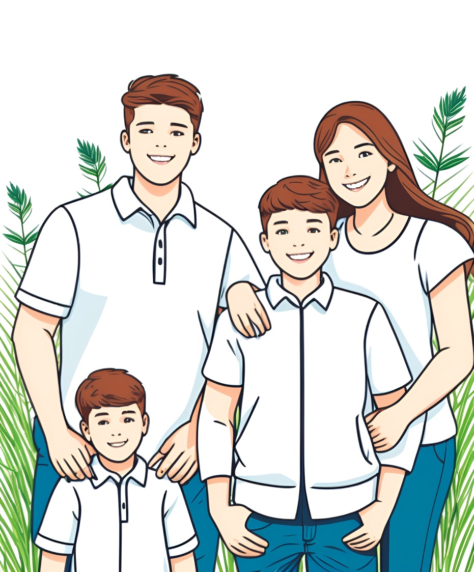 line art picture of a family, created from a reference photo by generative AI similar as MidJourney and ChatGPT