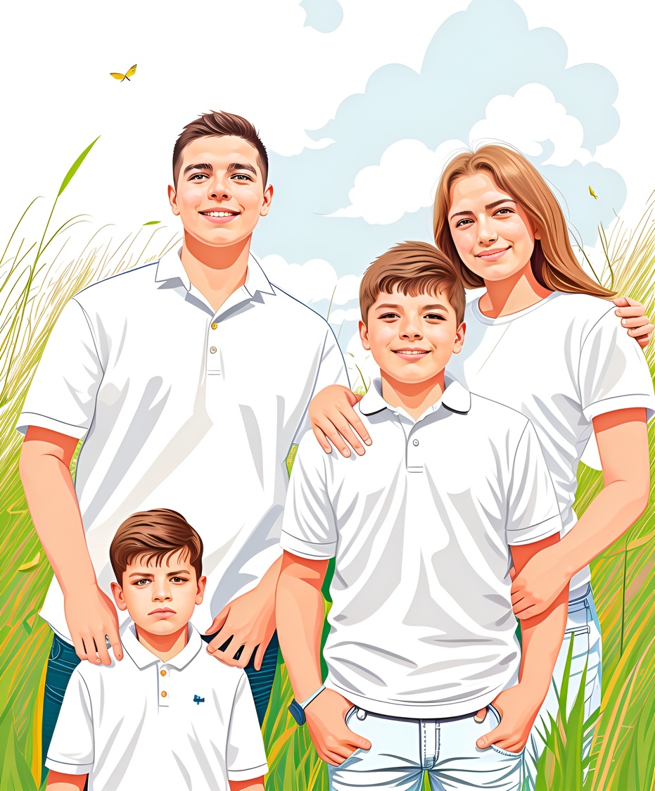 vector art of a family, created from a reference photo by generative AI similar as MidJourney and ChatGPT