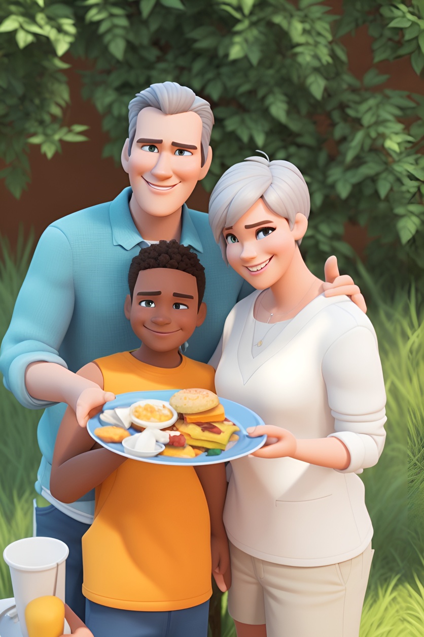 3D cartoon of a family, created from a reference photo by generative AI similar as MidJourney and ChatGPT