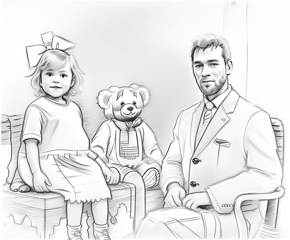 pencil sketch drawing of a family, created from a reference photo with generative AI similar as midjourney