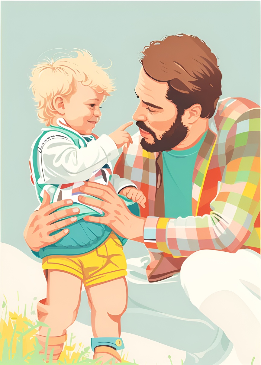 vector art of a father and son, created from a reference photo by generative AI similar as MidJourney and ChatGPT