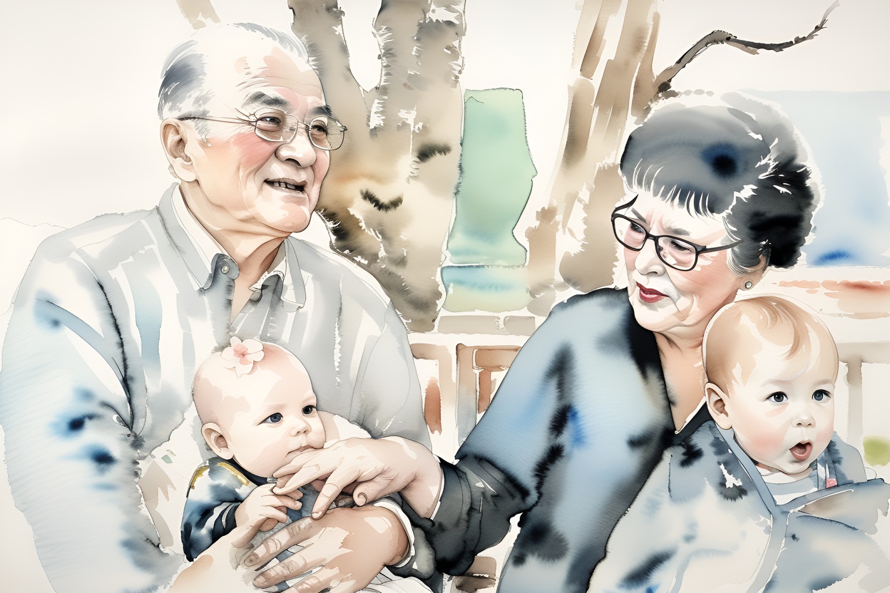 turn family photo (grandparents) into Chinese painting