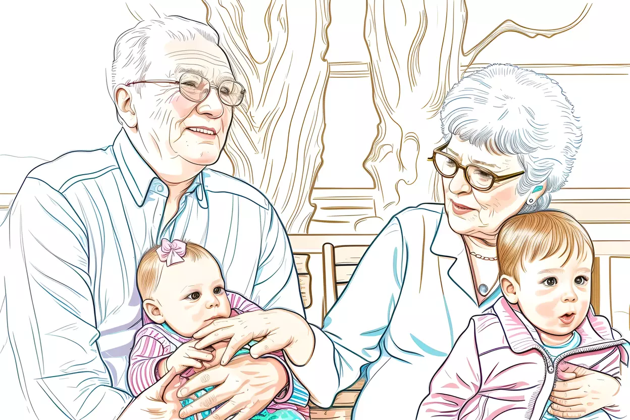 makes line art picture from family (grandparents) photo