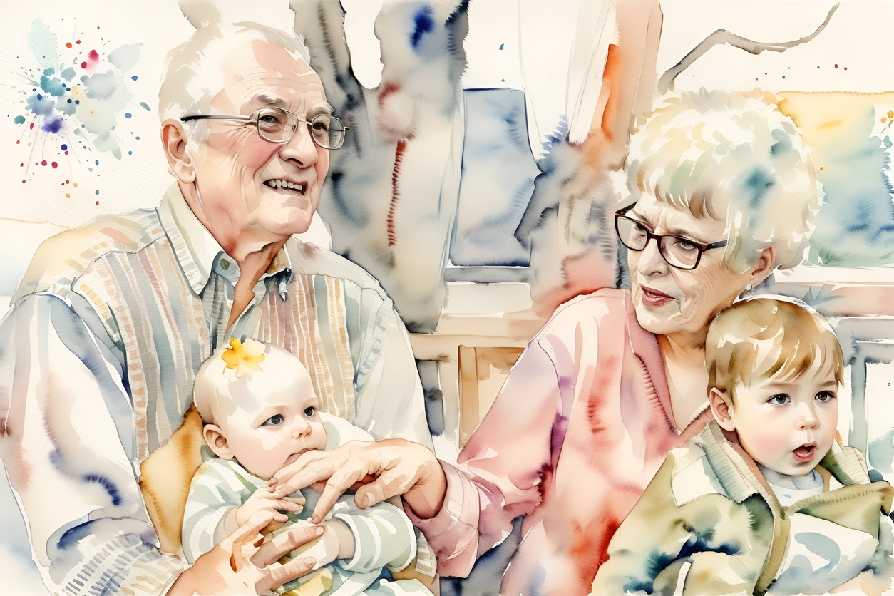 grandparent watercolor painting from a photo, by generative AI similar as midjourney