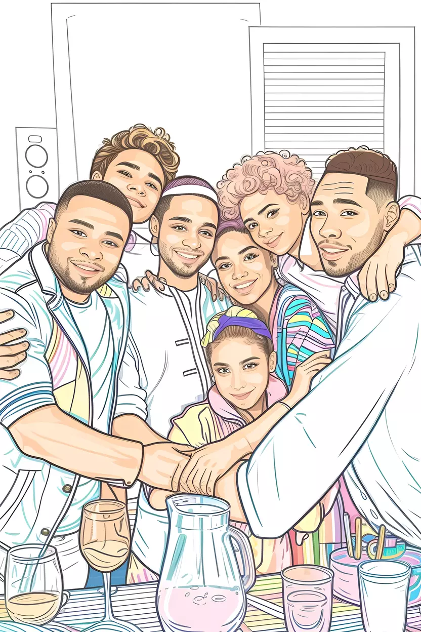 makes group line art picture from photo