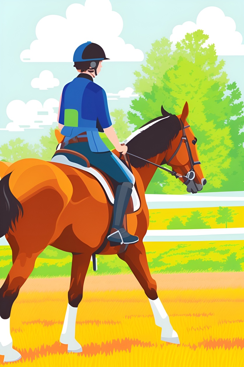 Vector art of a woman riding a horse, created from a reference photo by generative AI similar as MidJourney and ChatGPT