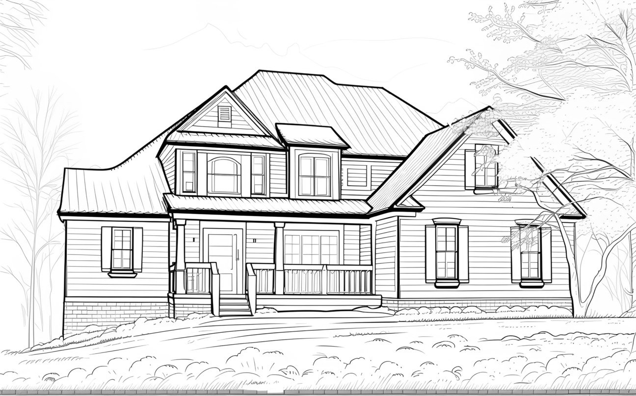 line sketch drawing of a house, created from a reference photo with generative AI similar as midjourney