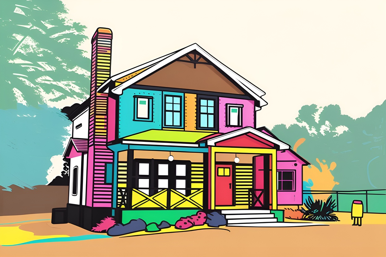 Pop art picture of a house, created from a reference photo by generative AI similar as MidJourney and ChatGPT