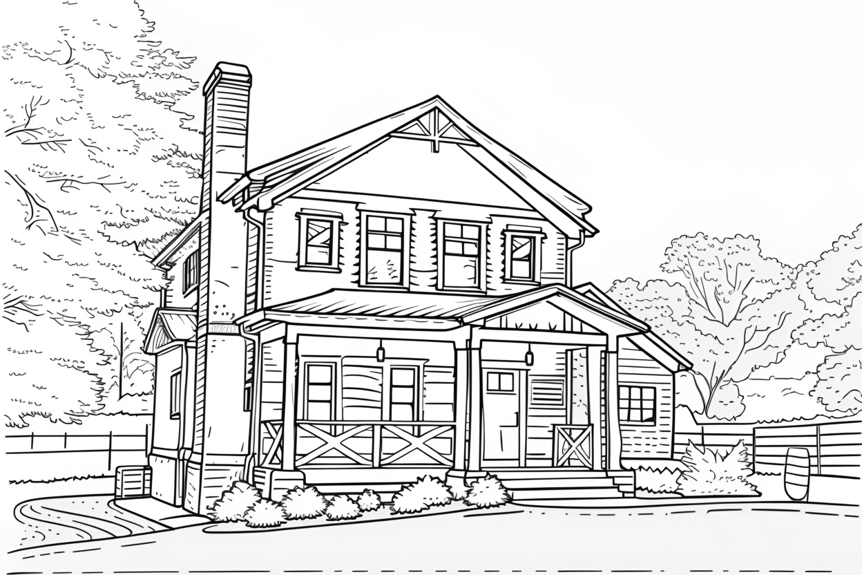 line sketch drawing of a house, created from a reference photo with generative AI similar as midjourney