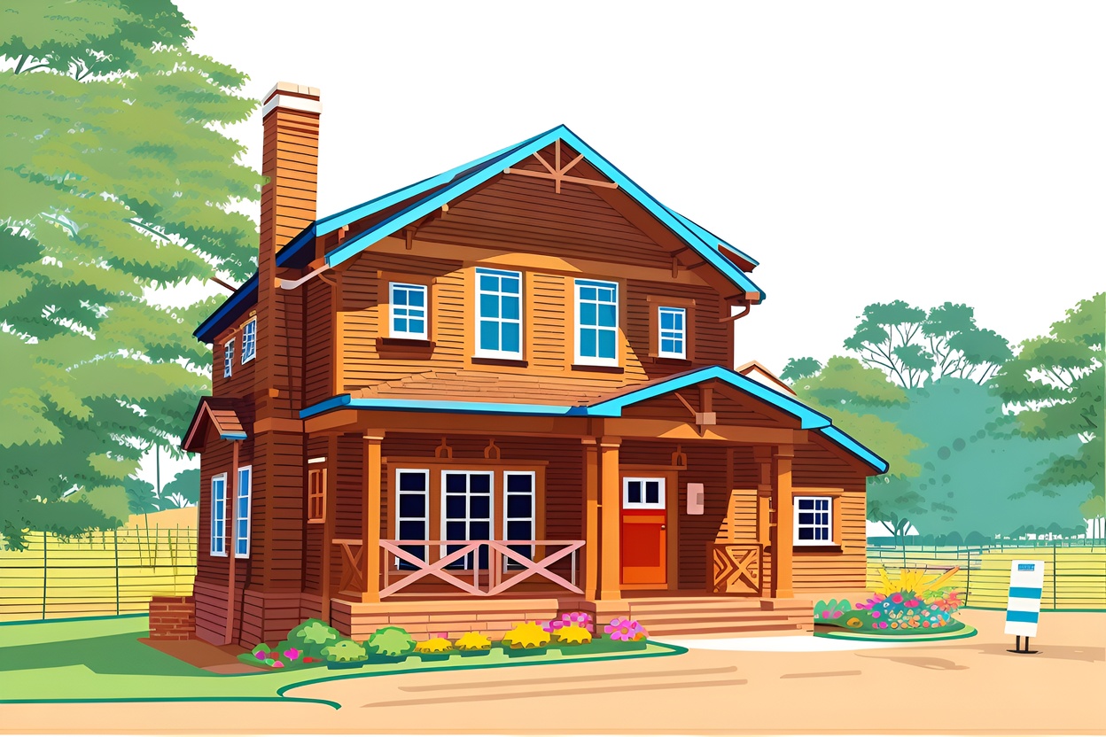 Vector art picture of a house, created from a reference photo by generative AI similar as MidJourney and ChatGPT