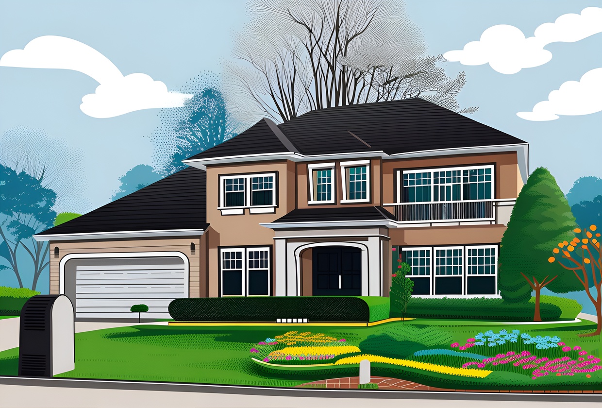 Vector art picture of a house, created from a reference photo by generative AI similar as MidJourney and ChatGPT