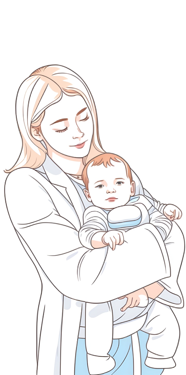 line art drawing of a mom holding a baby, created from a reference photo by generative AI similar as MidJourney and ChatGPT