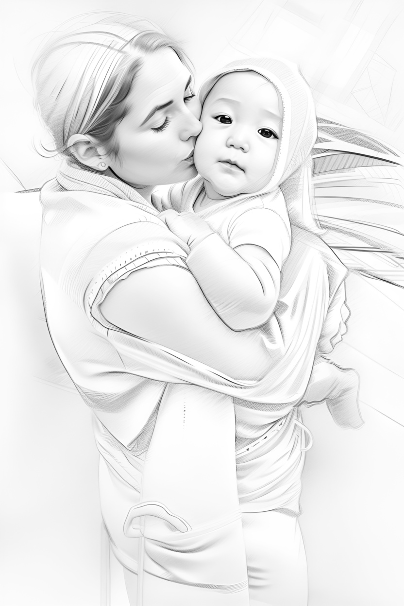 pencil sketch drawing of a family, created from a reference photo with generative AI similar as midjourney