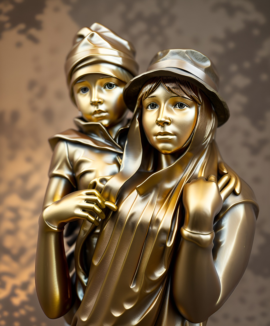 Sculpture of a mom and son, created from a reference photo by PortraitArt app