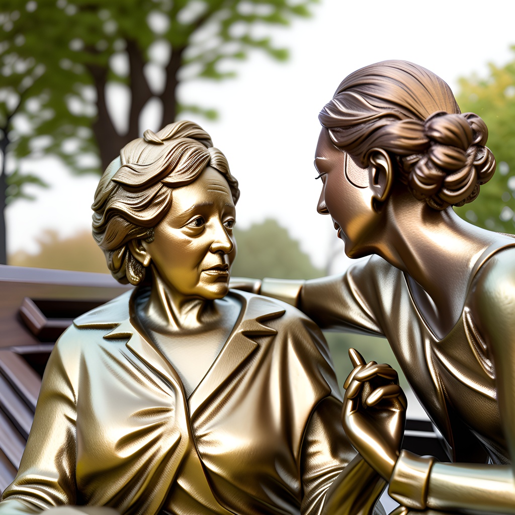 Sculpture of an elderly mother and her adult daughter, created from a reference photo by generative AI similar as MidJourney and ChatGPT