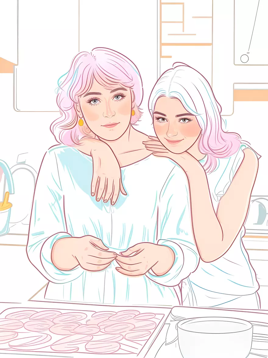 line art picture of a family from a reference photo, by generative AI similar as MidJourney and ChatGPT