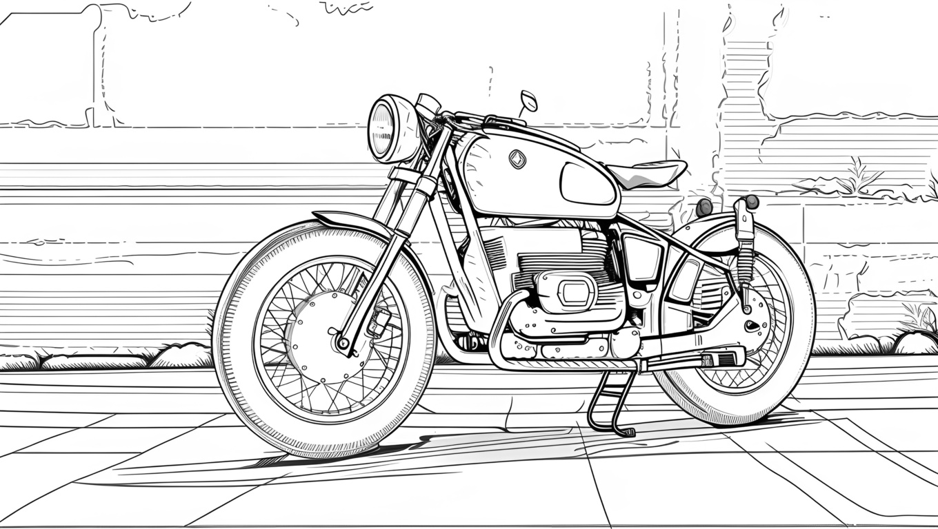 line sketch drawing of a motorcycle, created from a reference photo with generative AI similar as midjourney