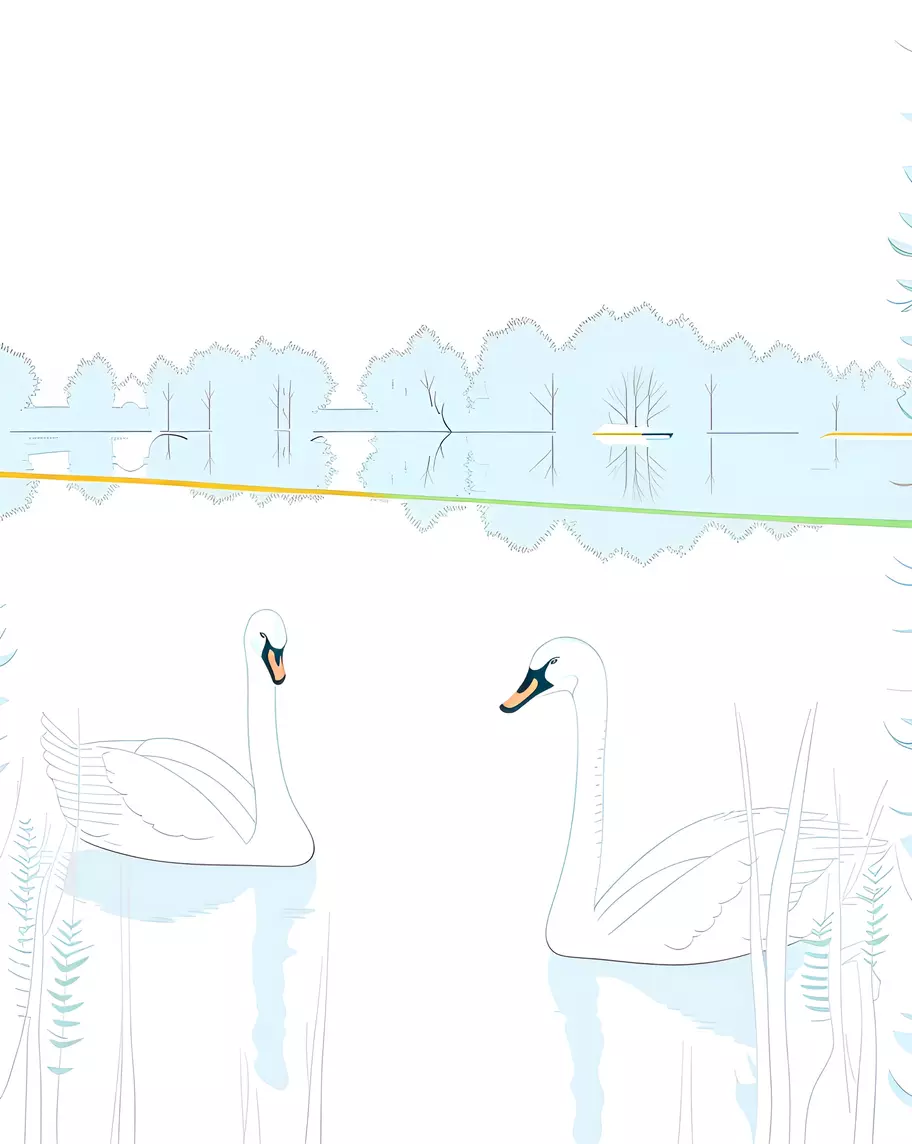 Zeilenkunstbild von Schwänen in einem See, erstellt aus einem Referenzfoto von Generative AI ähnlich wie Midjourney und Chatgpt
