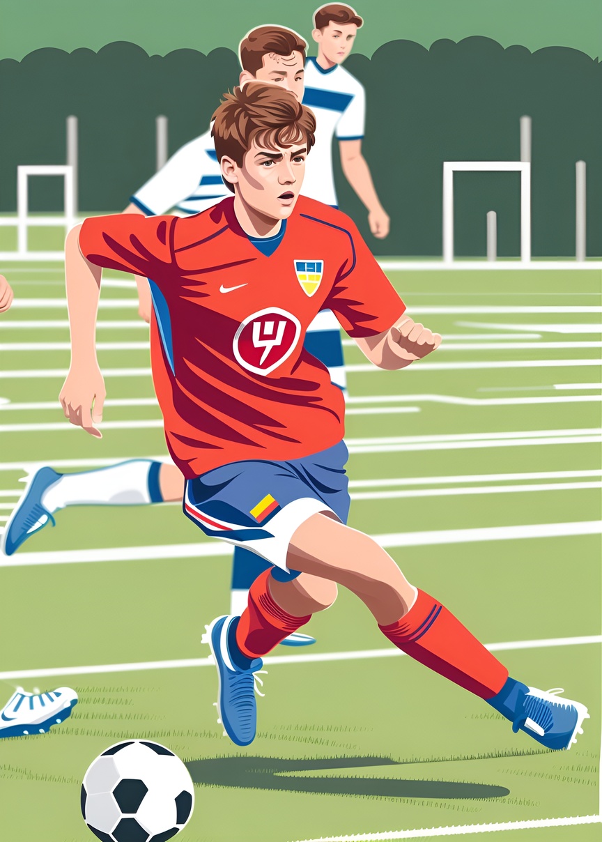 Vector art picture of a soccer player, created from a reference photo by generative AI similar as MidJourney and ChatGPT