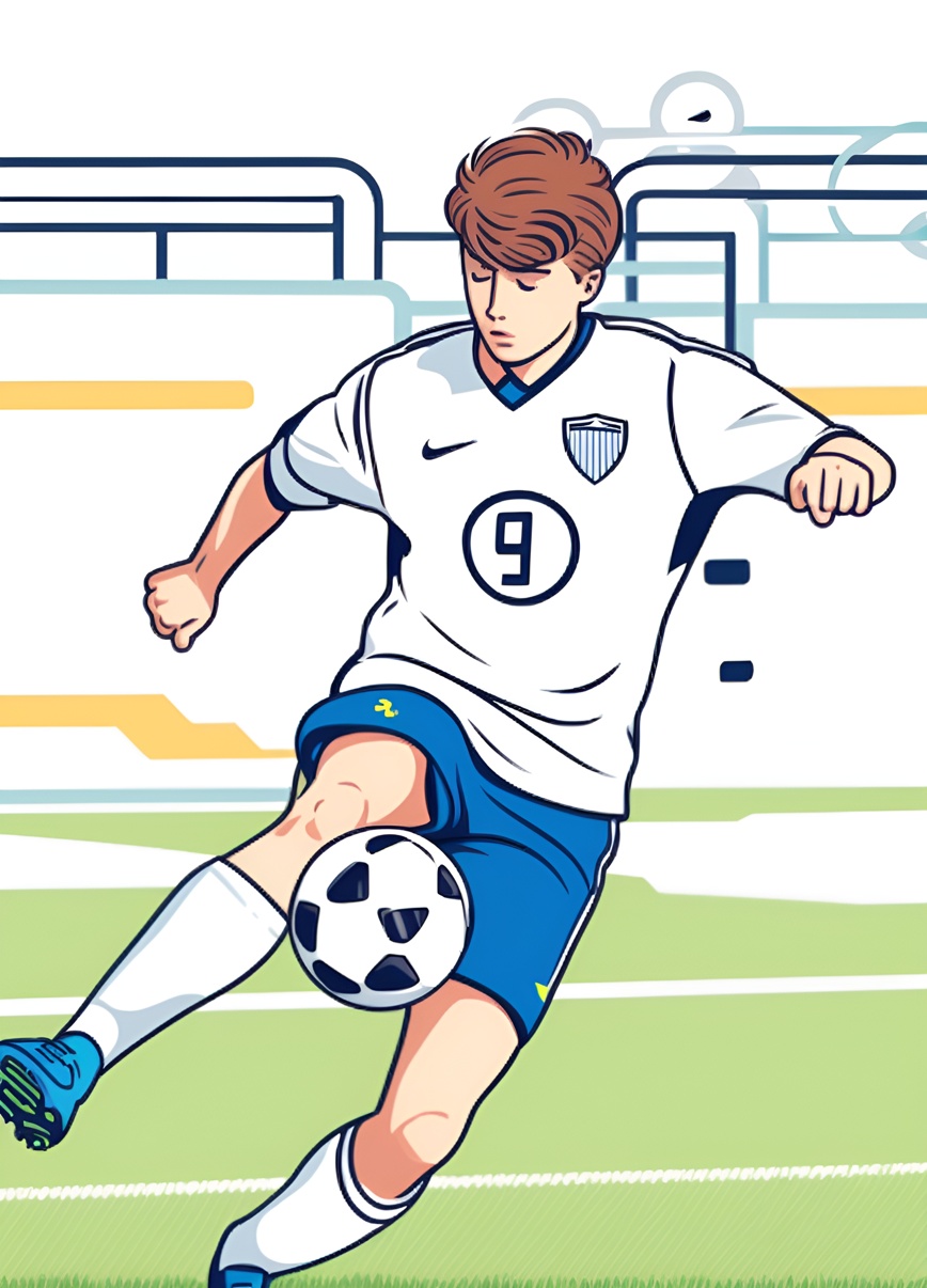 Line art picture of a soccer player, created from a reference photo by generative AI similar as MidJourney and ChatGPT