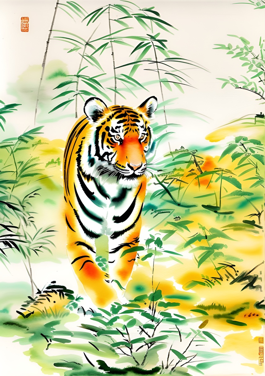 turn animal (tiger) photo into Chinese painting