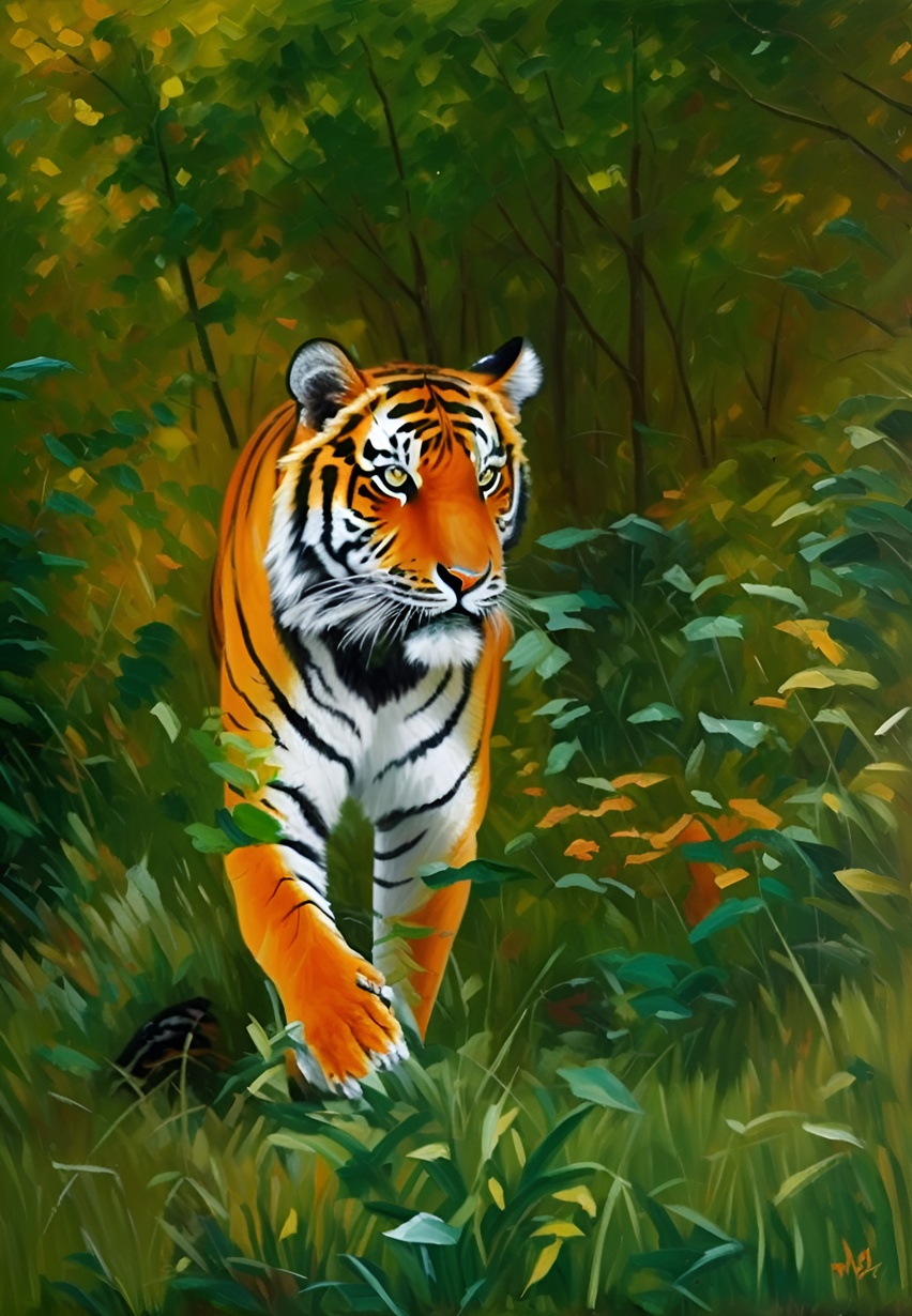 tiger oil painting made from photo